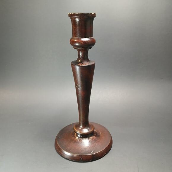 Vintage Wooden Taper Candle Holder, Unbranded Dark Wood Boho Chic 8" Candlestick - Picture 5 of 11